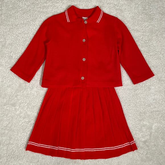 Vintage 1960's Sears 2-Piece Preppy Top Skirt Set Red Orlon Acrylic Academia 6X - Picture 1 of 4
